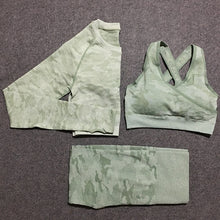 Load image into Gallery viewer, 3 pcs camo seamless women Yoga clothes set | sport leggings and top set