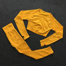 Load image into Gallery viewer, 2 pieces gym set workout clothes for women | knit long sleeve compression crop top + seamless legging