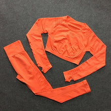 Load image into Gallery viewer, 2 pieces gym set workout clothes for women | knit long sleeve compression crop top + seamless legging