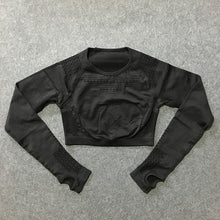 Load image into Gallery viewer, 2 pieces gym set workout clothes for women | knit long sleeve compression crop top + seamless legging