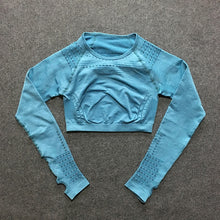 Load image into Gallery viewer, 2 pieces gym set workout clothes for women | knit long sleeve compression crop top + seamless legging