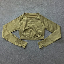 Load image into Gallery viewer, 2 pieces gym set workout clothes for women | knit long sleeve compression crop top + seamless legging