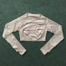 Load image into Gallery viewer, 2 pieces gym set workout clothes for women | knit long sleeve compression crop top + seamless legging