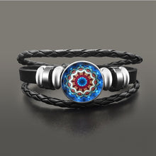 Load image into Gallery viewer, Vintage Om Yoga Chakra Mandala Snap Button Bracelets | Classic Flower of Life Adjustable Leather Bracelet