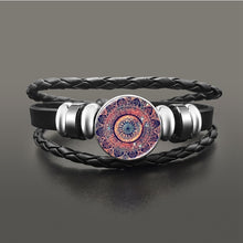 Load image into Gallery viewer, Vintage Om Yoga Chakra Mandala Snap Button Bracelets | Classic Flower of Life Adjustable Leather Bracelet