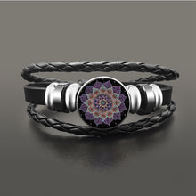 Load image into Gallery viewer, Vintage Om Yoga Chakra Mandala Snap Button Bracelets | Classic Flower of Life Adjustable Leather Bracelet