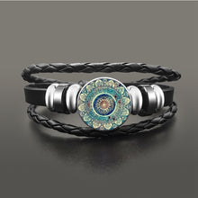 Load image into Gallery viewer, Vintage Om Yoga Chakra Mandala Snap Button Bracelets | Classic Flower of Life Adjustable Leather Bracelet