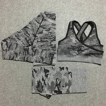 Load image into Gallery viewer, 3 pcs camo seamless women Yoga clothes set | sport leggings and top set
