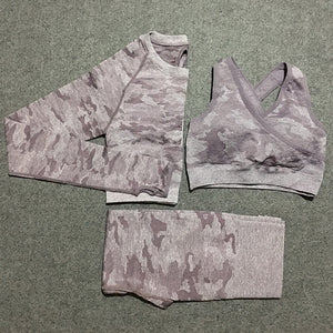 3 pcs camo seamless women Yoga clothes set | sport leggings and top set