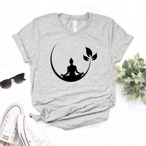 Buddha Yoga Lotus Print Women Cotton Casual Funny t shirt