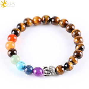 8mm Natural Round Stone Tiger Eye Beads Buddha Bracelets for  Meditations