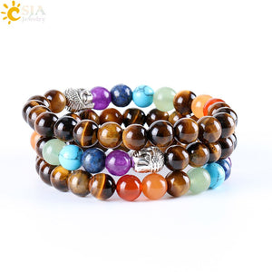 8mm Natural Round Stone Tiger Eye Beads Buddha Bracelets for  Meditations