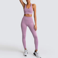 Load image into Gallery viewer, Seamless Yoga Set Nylon Woman Sportswear 2 Piece Exercise Leggings &amp; Padded Sports Bras
