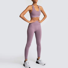 Load image into Gallery viewer, Seamless Yoga Set Nylon Woman Sportswear 2 Piece Exercise Leggings &amp; Padded Sports Bras
