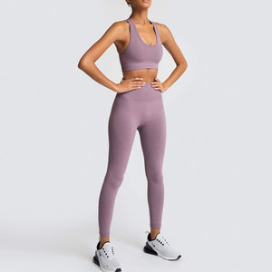 Seamless Yoga Set Nylon Woman Sportswear 2 Piece Exercise Leggings & Padded Sports Bras