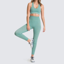 Load image into Gallery viewer, Seamless Yoga Set Nylon Woman Sportswear 2 Piece Exercise Leggings &amp; Padded Sports Bras
