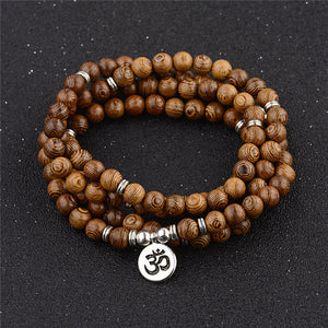 Multicouche 108 perles de bois Lotus OM Bracelet