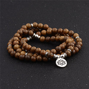 Multicouche 108 perles de bois Lotus OM Bracelet