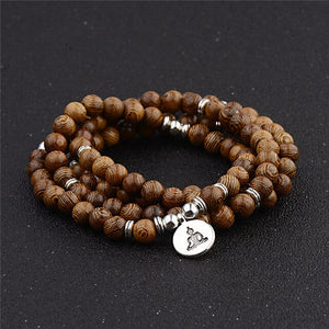 Multicouche 108 perles de bois Lotus OM Bracelet