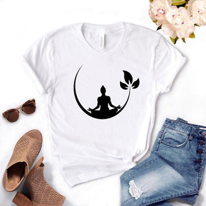 Buddha Yoga Lotus Print Women Cotton Casual Funny t shirt