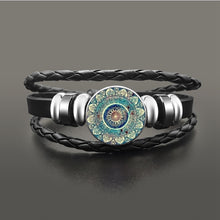 Load image into Gallery viewer, Vintage Om Yoga Chakra Mandala Snap Button Bracelets | Classic Flower of Life Adjustable Leather Bracelet
