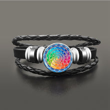 Load image into Gallery viewer, Vintage Om Yoga Chakra Mandala Snap Button Bracelets | Classic Flower of Life Adjustable Leather Bracelet
