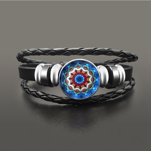 Vintage Om Yoga Chakra Mandala Snap Button Bracelets | Classic Flower of Life Adjustable Leather Bracelet