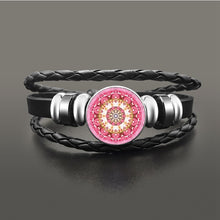 Load image into Gallery viewer, Vintage Om Yoga Chakra Mandala Snap Button Bracelets | Classic Flower of Life Adjustable Leather Bracelet
