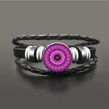 Load image into Gallery viewer, Vintage Om Yoga Chakra Mandala Snap Button Bracelets | Classic Flower of Life Adjustable Leather Bracelet
