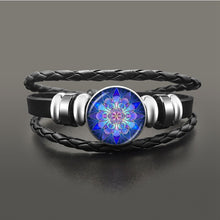 Load image into Gallery viewer, Vintage Om Yoga Chakra Mandala Snap Button Bracelets | Classic Flower of Life Adjustable Leather Bracelet
