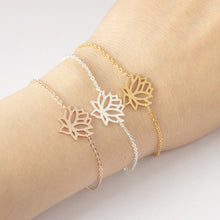 Load image into Gallery viewer, Stainless Steel Gold Charm Healing Lucky Lotus Flower Yoga Bracelets
