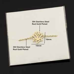 Stainless Steel Gold Charm Healing Lucky Lotus Flower Yoga Bracelets