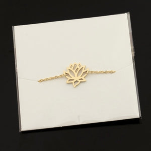 Stainless Steel Gold Charm Healing Lucky Lotus Flower Yoga Bracelets